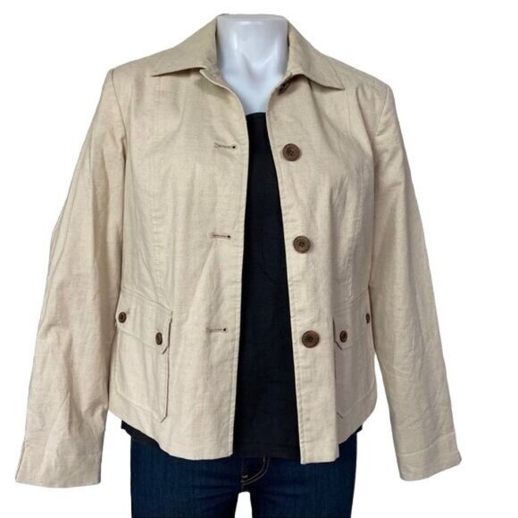 R.Q.T. Jackets & Blazers - RQT Cream Jacket Blazer Brown Button Down Jacket Size 8